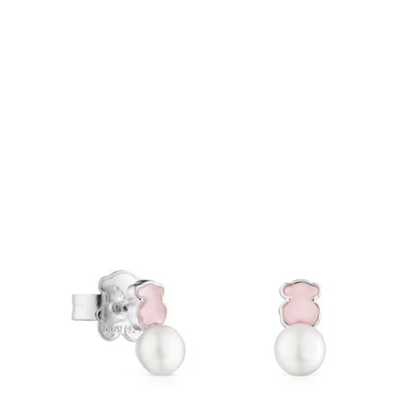 Tous Pink Silver ROSE QUARTZ Stone Earrings Silver Studs - Picture 11 of 12